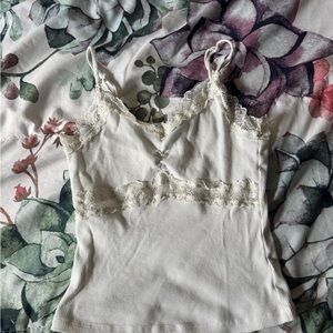 H&M Cream Lace-Trim Ribbed Cami Tank Top
